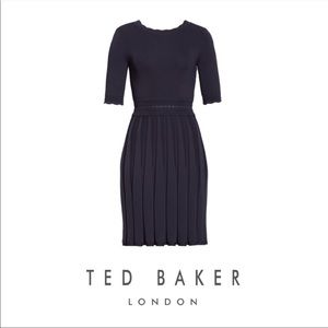 New Ted Baker DORLEAN Scallop Trim Skater Dress Navy